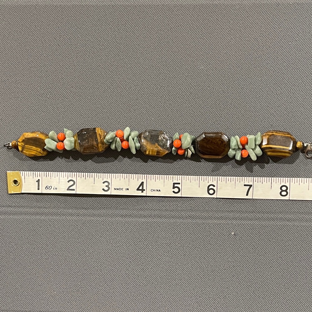 Elegant Beaded and Stone Bracelet with Brown and Green Accents